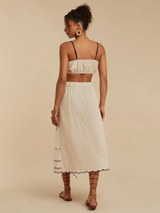 Conjunto de 2 Piezas de Verano para Mujer, Blusa Corta y Larga, Cuello Redondo, Sin Mangas, 100% Algodón, Tejido Chifón Sólido Bordado, Estilo Casual y Elegante - Product Image 3