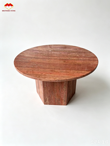 Banc et <span class=keywords><strong>tabouret</strong></span> modernes en travertin rouge de forme personnalisée, table d'appoint cannelée en travertin rouge, ensemble table basse pour hall d'entrée et salon - Product Image 3