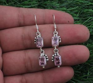 ต่างหูสไตล์โบฮีเมียนชุบเงินสเตอร์ลิง925แข็งอัญมณีอเมทิสต์พลอยธรรมชาติแบบมีฝาเป็นของครบรอบ - Product Image 1