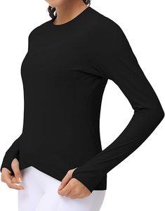 Camisetas de Compresión de Manga Larga para Mujer, Tops Deportivos con Dobladillo Cruzado, Camisetas Atléticas para Correr y Yoga con Orificio para el Pulgar - Product Image 6