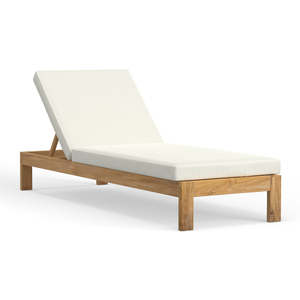Modern Teak Wood Sun <b>Lounger</b> with White <b>Cushion</b>, Custom Manufacturer OEM ODM Outdoor Furniture for Hotel & Resort - Product Image 1