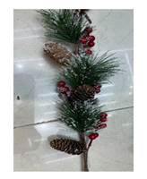 Semprotan Natal Buatan Berbentuk Buah Berry Merah dan Kerucut Pinus dengan Ranting Holly Buatan Tangan dan Salju untuk Dekorasi Liburan Hari Ibu.
