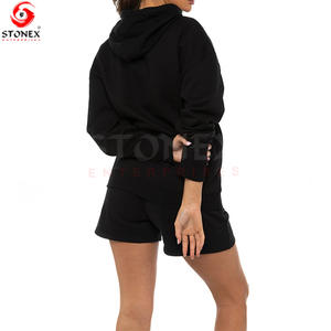 Women's Plus Size Cotton Sports Suit Custom Logo Joggers Hoodie with Short Tracksuit Solid Pattern for Teenagers Washed Technics - Product Image 1