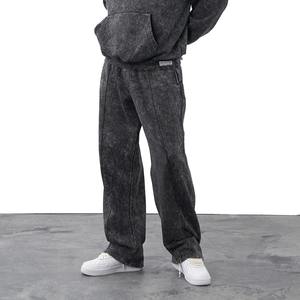 Conjunto de sudadera lavada con ácido unisex OEM y ODM, conjunto de 2 piezas de Sudadera con capucha y pantalón apilado informal con estampado personalizado para Otoño e Invierno - Product Image 4