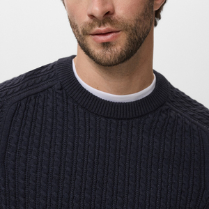 OEM Long <b>Sleeve</b> Crew Neck <b>Cable</b> Knit Men's Sweaters solid black color slim fit Knitted custom embroidered logo Winter Sweater - Product Image 3