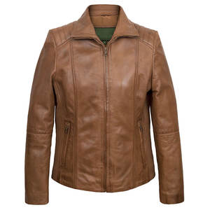 Vente en gros Veste en cuir pour femmes moto zippée personnalisée Manteaux Veste en cuir Vestes en cuir marron pour femmes - Product Image 1