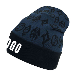 Venta al por mayor gorro de punto en blanco personalizado con logotipo de alta calidad Unisex grueso invierno Jacquard Beanie gorras - Product Image 1
