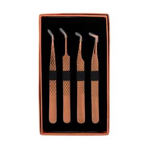 Lot de 4 pinces à épiler en acier inoxydable de haute qualité Diamond Grip-Acier japonais (or rose) - Product Image 4