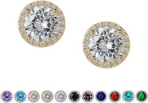 ต่างหูพลอยเทียม925เงินสเตอร์ลิงขนาด8มม. ต่างหูเพชรเทียมทรงกลมขนาดใหญ่ตัดประกาย - Product Image 5