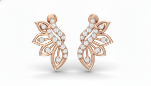 Boucles d'oreilles en or 14 carats avec feuillage de fougère inspiré de la nature et diamants pour femmes - Product Image 3