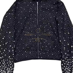 Nueva llegada de sudadera con cremallera de diamantes de imitación con gemas brillantes Ropa informal cómoda y llamativa - Product Image 6