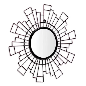 Décoration murale de maison de luxe de style fantaisie fer acier métal forme unique miroir mural moderne fini noir doré de l'inde - Product Image 1