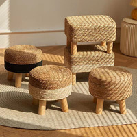 Meilleur prix, ottoman rond en jonc de mer tressé naturel, décoration intérieure, table basse ottoman, fabrication OEM acceptée, vente en gros depuis le Vietnam