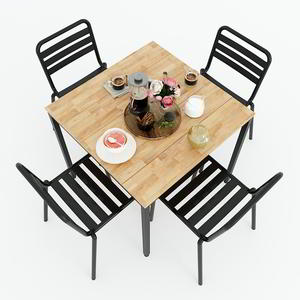 Juego de Mesa de Comedor Cuadrada Moderna y 2 Sillas de Hierro Tapizadas para Sala de Estar (MDF) - Product Image 3