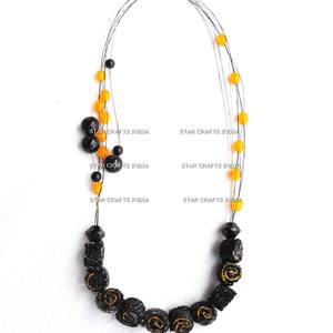 Top classement bijoux à la mode en gros à la main boule d'or géométrique perles de bois collier de SCI - Product Image 4