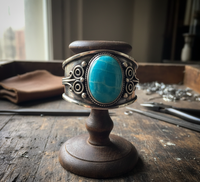 Bracelet tibétain en argent et turquoise, fait main |   Manchette ouverte réglable |   Style bohème |   Hommes Femmes |   Anniversaire