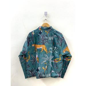 Jungle Durbar Luxury Streetwear <b>Jacket</b> 100% Cotton Block Printed Velvet Teal Saffron XS Size Coated <b>Leather</b> Hoodie Pattern - Product Image 3