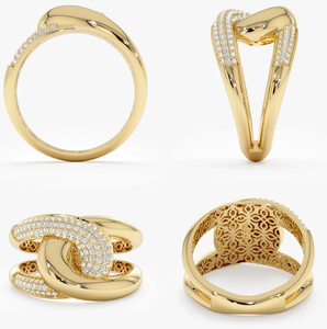 Bague à maillons en zircon naturel vintage à emboîtement au design unique 14 carats 18 carats plaqué or Bague en alliage Bold Pave Diamond Minimalist Jewelry - Product Image 5