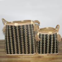 Ensemble de 2 boîtes à bonbons artisanales en mélange de jonc de mer et feuilles de palmier, accessoires écologiques et durables, pliables, élégance côtière