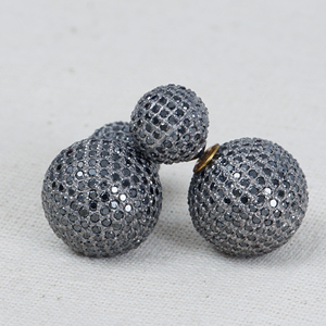 Pendientes de bola de Plata de Ley 925 y oro de 14 quilates, joyería de diseño oxidado, con diamantes de pavé negro, Unisex - Product Image 6