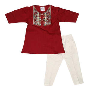 ชุดเดรสปักลายสำหรับเด็กผู้หญิงแรกเกิด - สีแดงเลือดหมู - Product Image 3