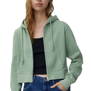 Top corto transpirable para mujer, sudaderas con capucha de lana de manga larga, Sudadera con capucha para mujer, Top corto sólido personalizado, Sudadera con capucha de lana - Product Image 1
