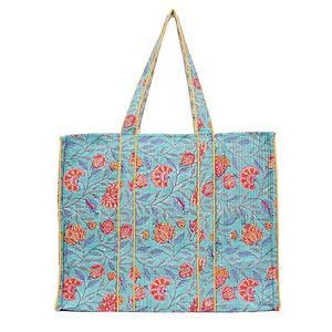 Bolso de mano de algodón acolchado grande hecho a mano, cremallera ecológica Floral Vintage, personalizable para viajes de compras de otoño - Product Image 1