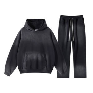 ชุดวอร์มซักได้สำหรับผู้ชายผ้าฝ้ายขนแกะสองชิ้นสีพื้นขนาด6XL ชุดออกกำลังกาย - Product Image 4