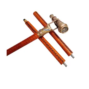 Brass Nautical Compass On Top Telescope Handle Walking Sticks Metal Crafts Handmade Gift Brass camping & hiking Walking Stick