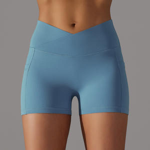 กางเกงขาสั้นเอวสูงสำหรับผู้หญิงสำหรับออกกำลังกายฟิตเนสกางเกงออกกำลังกายเล่นโยคะขอบป้องกันการหมุน - Product Image 4