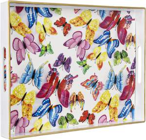 ถาดเสิร์ฟไม้สีขาวมีสไตล์พร้อมหูจับ เหมาะสำหรับอาหารเช้า กาแฟ ของว่าง งานเลี้ยง และตกแต่งบ้าน - Product Image 3