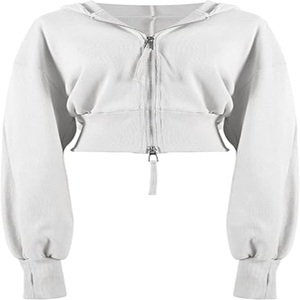 Sweat à capuche en plaid de haute qualité pour femmes, tendance, manches longues, fermeture éclair, pull-over, séchage rapide, coupe classique, longueur courte - Product Image 1