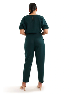 Natural <b>Fabric</b> High Waisted Side and Back Pockets Button and Zip Closure Full Length Relaxed Fit Pant in Dusk Green - Product Image 4