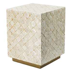 Table d'appoint moderne en bois blanc Console Tabouret d'extrémité Table basse confortable avec incrustation d'os pour la décoration de la chambre et du salon - Product Image 1