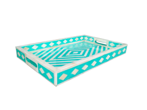 Rectangular bone inlay <b>tray</b> with multi-blue chevron pattern, modern home decor, available at wholesale prices. - Product Image 2