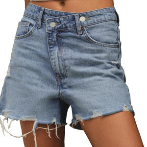 Mid <b>Waist</b> Cross <b>Denim</b> Women <b>Shorts</b> Fashionable Double Button <b>Waist</b> Casual <b>Ripped</b> Raw Hems Summer Wear <b>Denim</b> Hot <b>Shorts</b> for Women - Product Image 1