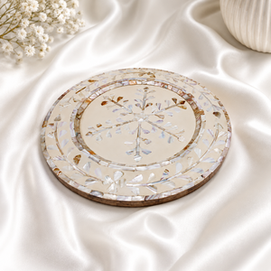 Luxury Wood Resin MOP Inlay Serving <b>Tray</b> Handcrafted Mother of Pearl Decorative <b>Round</b> Platter for Coffee <b>Table</b> Dining & Kitchen - Product Image 1