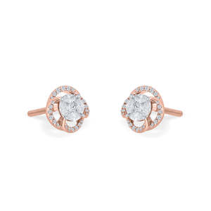 Majestic Sphere <b>Rose</b> <b>Gold</b> <b>Stud</b> <b>Earrings</b> for Women 14k/18k <b>Gold</b> with Diamond Pearl Geometric Trendy Style for Wedding Engagement - Product Image 4