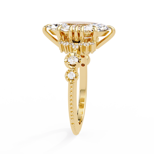 Vintage Jewelry Curved Double Band <b>14K</b> Solid <b>Gold</b> Marquise Cut Lab Grown Diamond IGI Certified Milgrain Border Engagement <b>Rings</b> - Product Image 5
