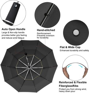 Ô dù bán buôn Thêm lớn Golf ô Windproof 10 xương sườn Vented đôi tán dải phản quang chống thấm UV bảo vệ - Product Image 2