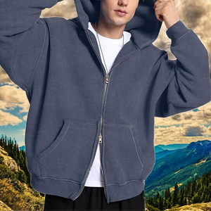 Sweat à capuche zippé délavé au charbon 100% coton pour homme, style vintage, streetwear, logo personnalisé, prix de gros - Product Image 1