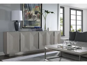 Console multimédia longue - Meuble TV moderne extra-large au style glamour avec transition tonale fluide et détails miroir - Product Image 3