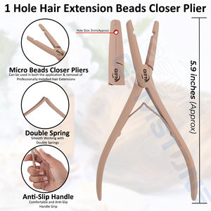 Pince à micro-perles pour extensions de cheveux 1 trou 3 mm, en acier inoxydable, durable et réutilisable, outil d'installation et de retrait à usage commercial - Product Image 3