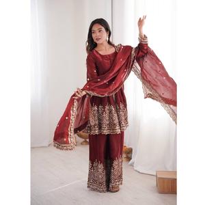 Nueva Colección de Ropa de Fiesta de Diseñador, Conjunto de Top, Palazzo y Dupatta de Maruti Fashion - Product Image 1