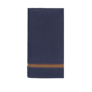 Cartera Larga de Cuero Azul Marino para Hombre con Raya Marrón, Tarjetero Delgado, Organizador de Pasaporte de Viaje, Diseño Ejecutivo Elegante - Product Image 1