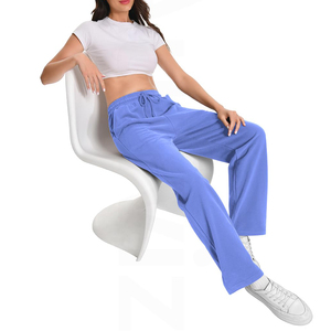 Pantalons de survêtement évasés taille haute de qualité supérieure pour femmes, en coton de haute qualité, pantalons à jambes larges pour l'hiver, style à devant plat - Product Image 5