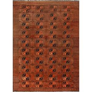Tapis en laine Kiaan grande surface Pae-5200 rouge-orange noué à la main, géométrique abstrait, pour entrée, couloir, rectangulaire 9x12 po - Product Image 1