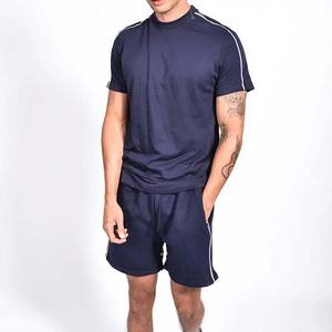 Conjuntos de ropa deportiva informal para hombre con logotipo OEM, pantalones cortos de algodón de talla grande, camiseta térmica de manga corta, pista de Color sólido para transpirable - Product Image 5
