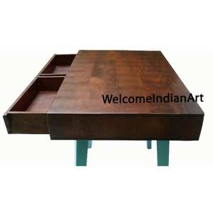 Modelo indio 1 Mesa de madera con almacenamiento hecho a mano en madera - Product Image 3