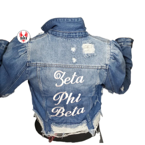 Veste en jean pour femmes brodée Zeta Phi Beta Sorority |   Veste en jean personnalisée brodée pour femmes de la sororité ZPB - Product Image 1